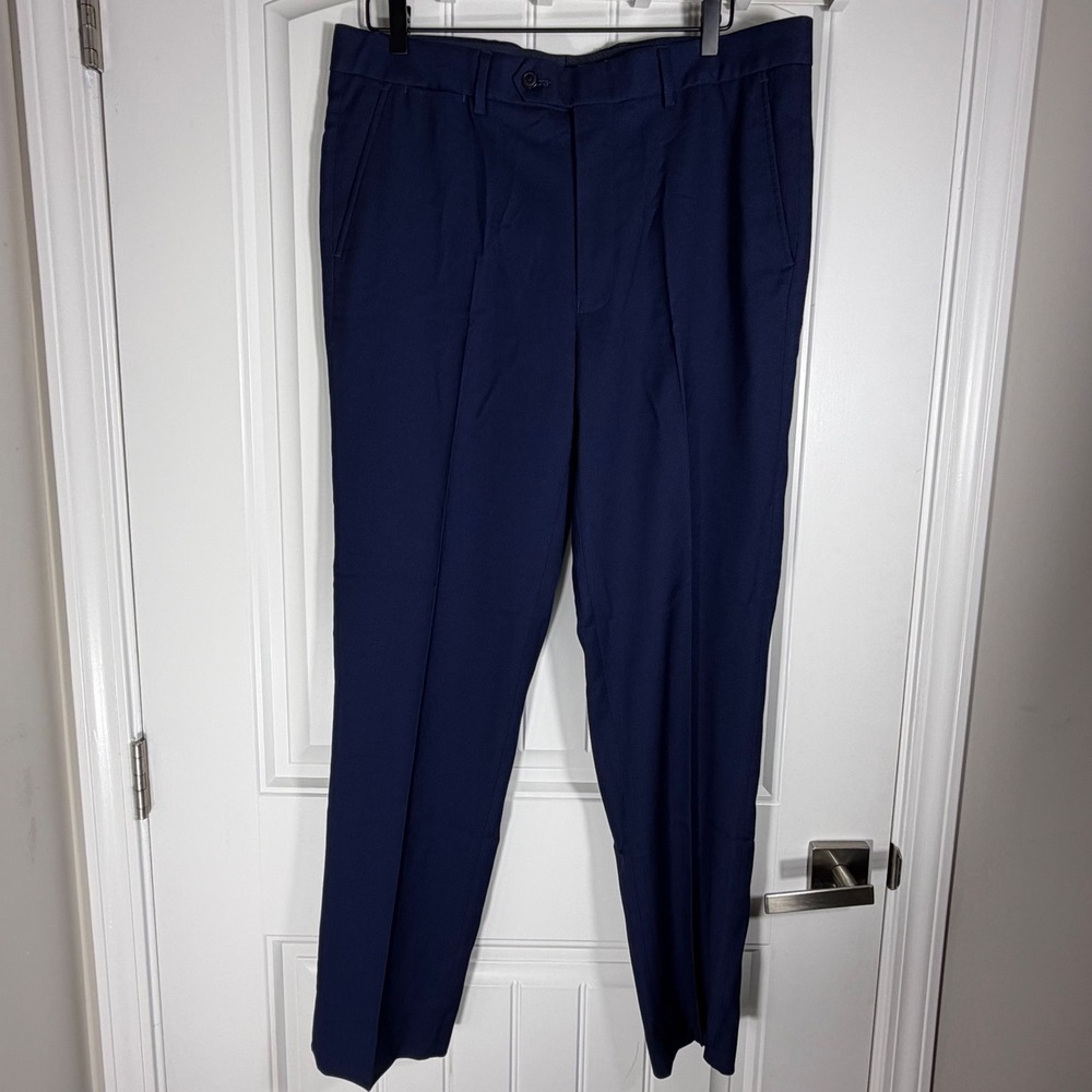 Nautica Men Blue Birdseye Dress Pants Flat Front W36 NA000278 GAFF